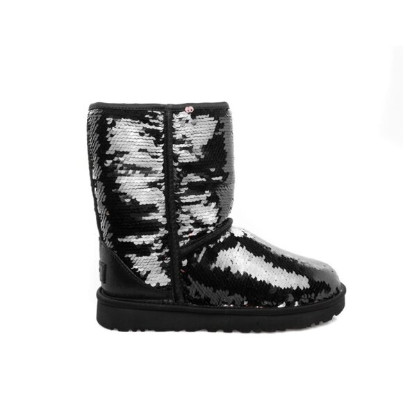 UGG Women's Shinny Black Classic Short Sequin Ankle Winter Boot Size 8 - Picture 1 of 7
